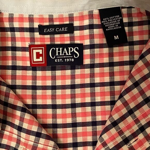 Chaps Shirt Mens Medium Size M Pink Blue Gingham‎ Short Sleeve Button Down Shirt - Picture 3 of 4